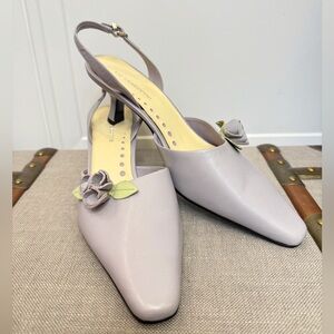 Vintage 90s Liz Claiborne leather sling back heels purple with rose detail 10